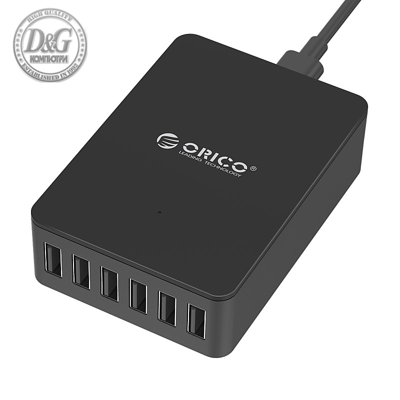 Orico зарядно за стена Smart Charger 220V - 50W 6 port black- CSE-6U