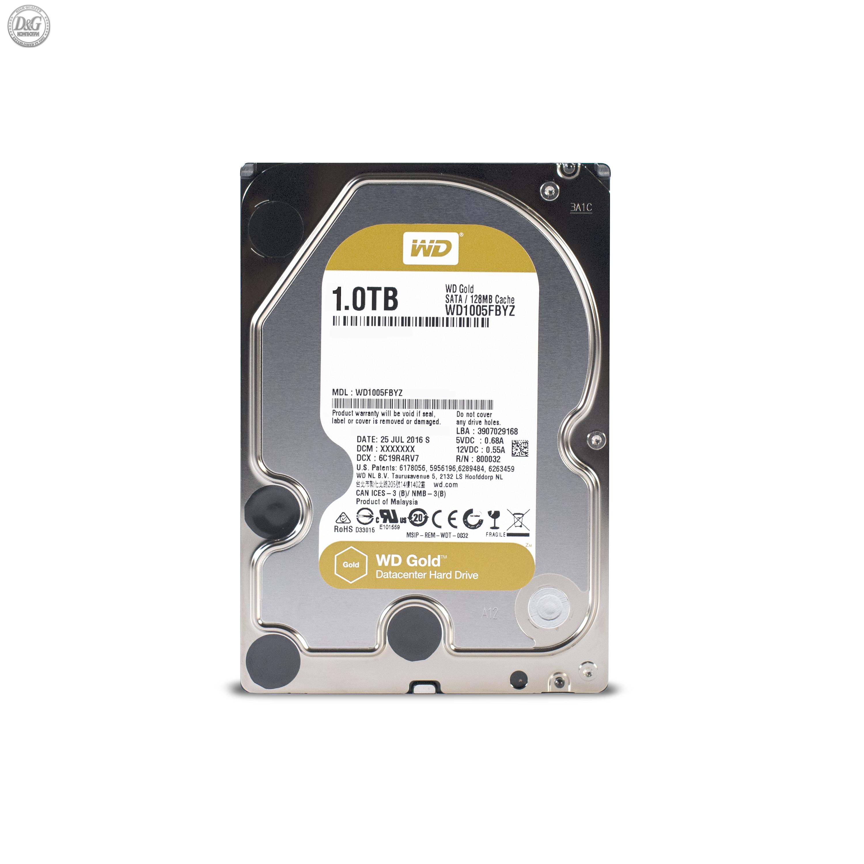 Хард диск WD Gold, 1TB, 7200rpm, 128MB, SATA 3, WD1005FBYZ