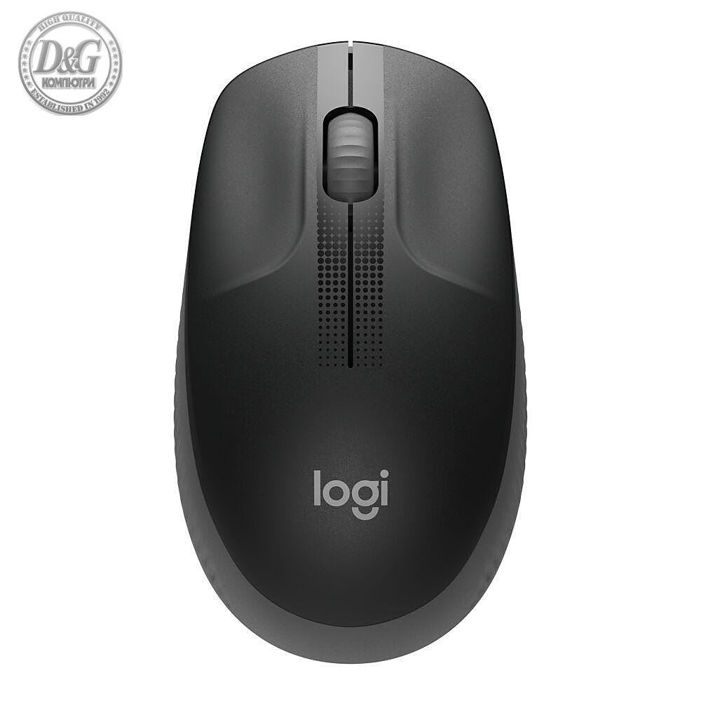 Безжична оптична мишка LOGITECH M190 Full-Size, USB, 1000 dpi, 3 бутона, Тъмно сив