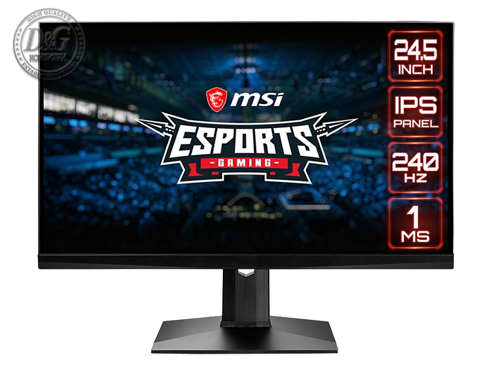 MSI Optix MAG251RX, 24.5", 1ms, 240Hz, IPS, FHD 1920x1080, AG, HDR 400, G-SYNC Compatible, FreeSync, Gaming OSD, 400 nits, 1000:1, DCR 100M:1, 2 x HDMI 2.0, DP 1.2a, 1x USB C (DP alt.), 1x Earphone, Tilt, Heigh Adj., VESA100, Frameless, 9S6-3BA37T-002