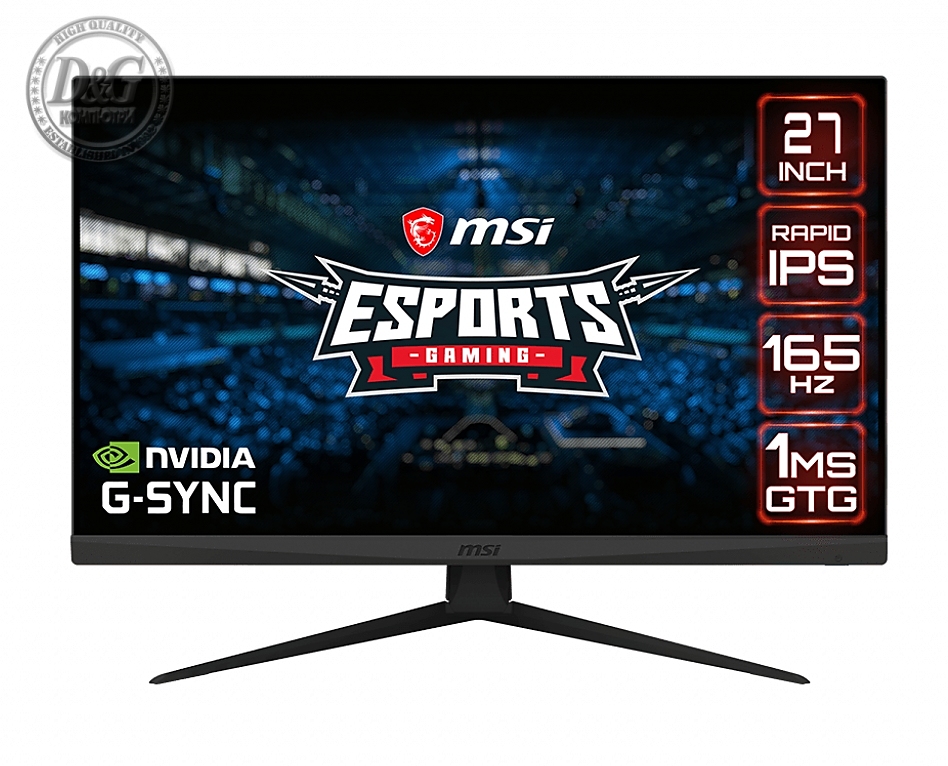 MSI Optix G273QF, 27", IPS, 165Hz, 1ms, 2K 2560x1440, Anti-glare, G-sync Compatible, Rapid IPS, Night Vision, Wide Color Gamut, Frameless, 300 nits, Contrast 1000:1, DCR 100M:1, DP (1.2), 2x HDMI (2.0), Earphone out, VESA 100, Tilt, 9S6-3CA81A-040