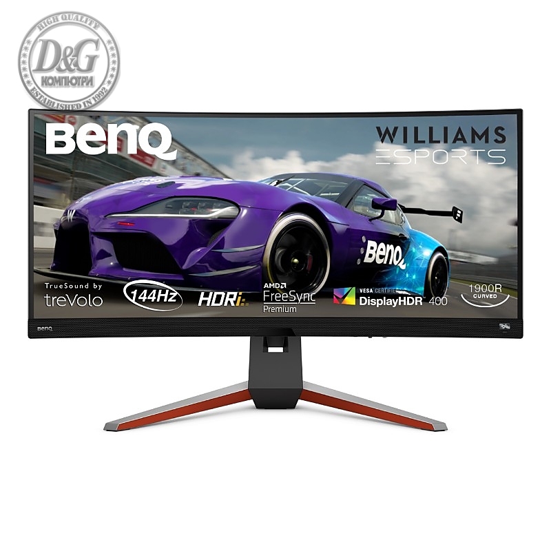 BenQ MOBIUZ EX3415R, 34'' IPS, 144hz, 1ms, 3440x1440, 21:9 Curved Gaming, FreeSync Premium, Flicker-free, Light Tuner, DCI P3 98%, HDR 400, HDRi, B.I.+, LBL, Black eQualizer, 1000:1, 400 nit, treVolo 2x2W+5W woofer, 2x HDMI 2.0, DP, Height Adj., Gray