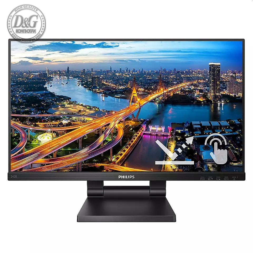 Philips 242B1TC/00, 23.8" Touch (anti-glare), IPS, WLED, 1920x1080@75Hz, 4ms GTG, 250cd m/2, 1000:1, DCR 50M:1, FlickerFree, Low Blue Mode, 2Wx2, Tilt, Height Adjust, D-SUB, HDMI, DP, USB hub