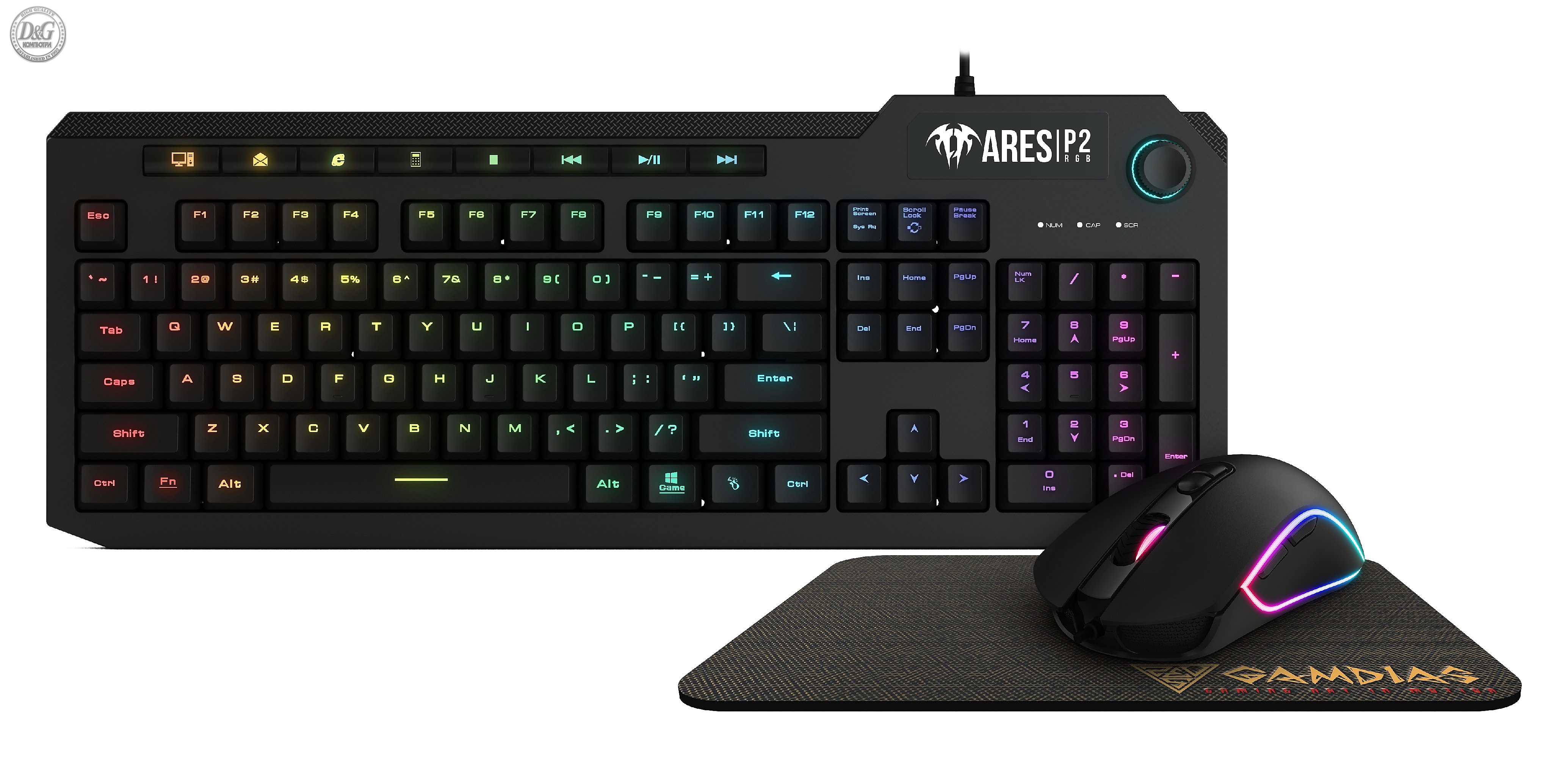 Gamdias геймърски комплект Gaming COMBO 3-in-1 Keyboard, Mouse, Pad - ARES P2