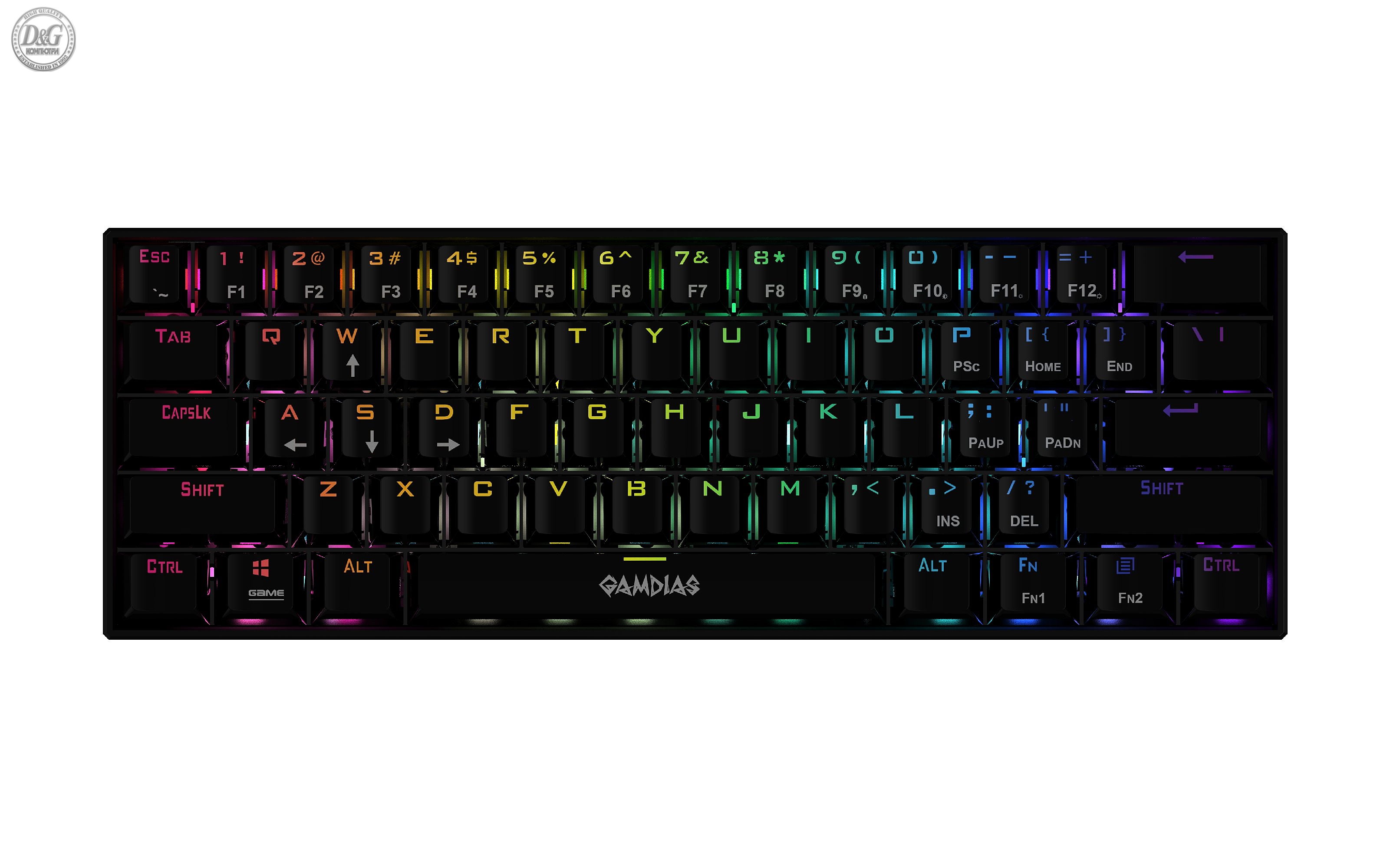 Gamdias геймърска клавиатура Gaming Keyboard Mechanical - HERMES E3 RGB - Black, 61 keys, 1000Hz