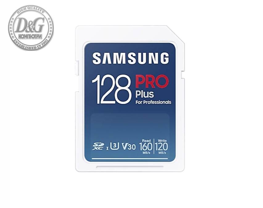 Samsung 128GB SD Card PRO Plus, Class10, Read 160MB/s - Write 120MB/s