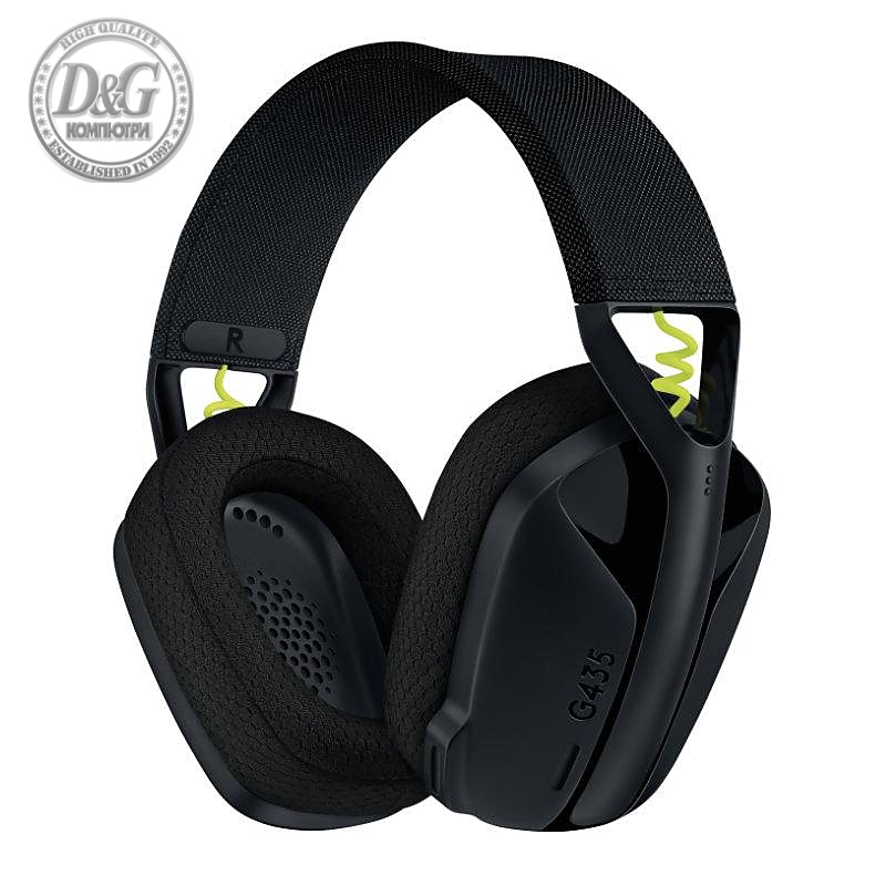 Геймърски безжични слушалки Logitech G435 Lightspeed Wireless, Микрофон, Черни