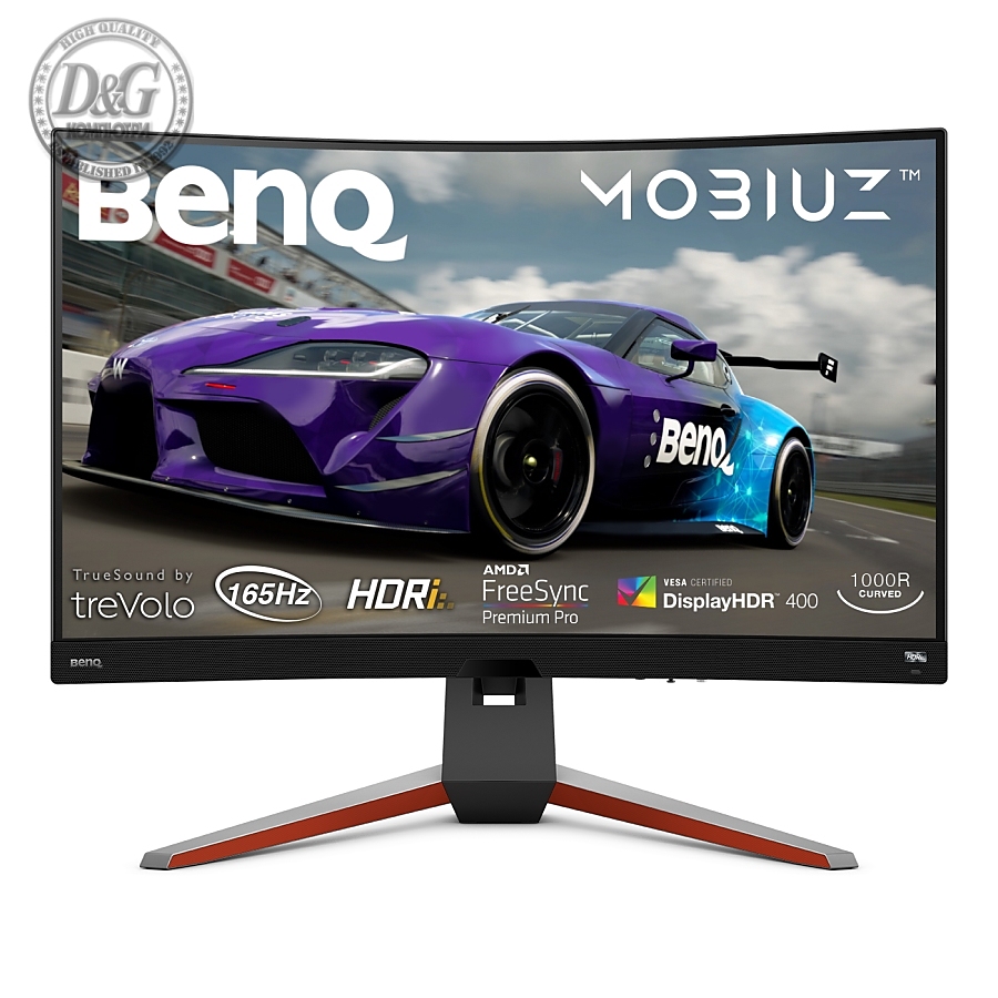 BenQ MOBIUZ 2K EX3210R, 31.5'' VA, 165Hz, 1ms, 2560x1440 QHD, 16:9 Curved Gaming, FreeSync Pro, P3 90%, sRGB, Flicker-free, Light Tuner,HDR 400,HDRi, B.I.+,LBL, Black eQualizer, 1000:1, 400cd/m2, treVolo 2x2W+5W woofer, 2xHDMI 2.0, DP, Height Adj., Gray