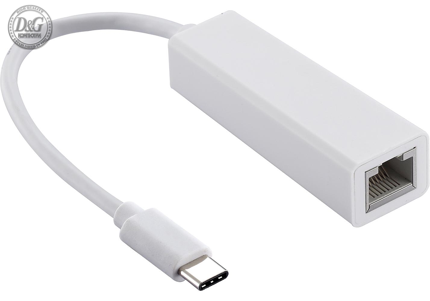 Мрежови адаптер Estillo 10/100 Mbps, USB-C 2.0 към RJ45, Бял