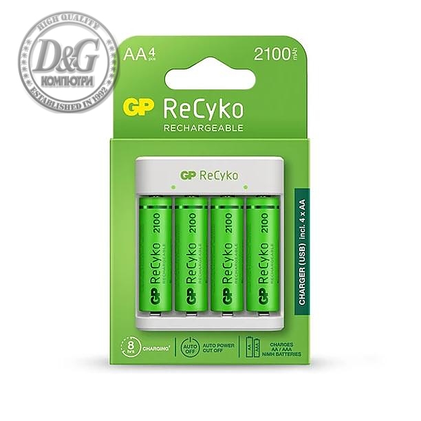 Зарядно у-во GP BATTERIES E411, 2100mAh AA, 800mAh ААА, За 4 бр., NiMH