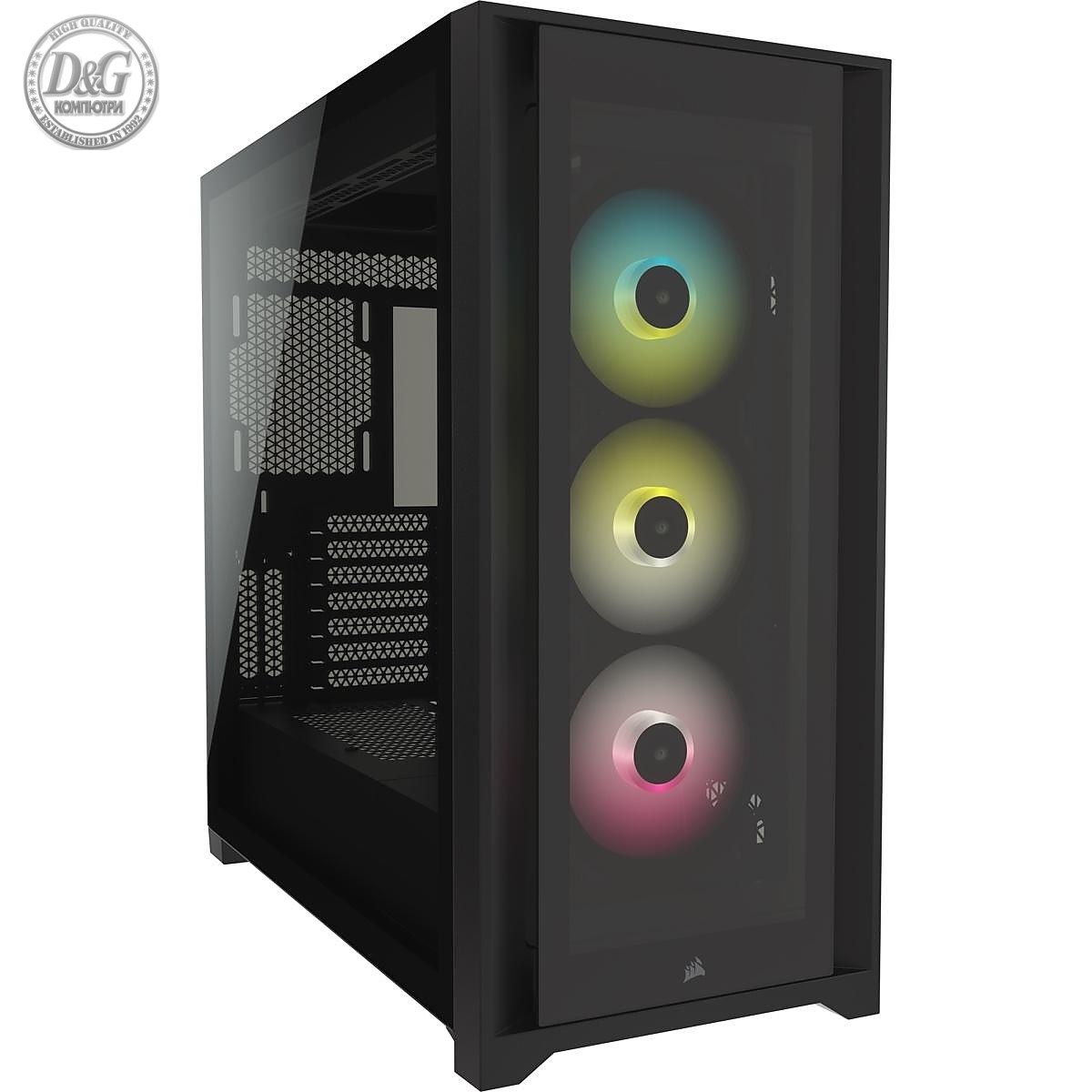 Кутия Corsair iCUE 5000X RGB Mid Tower, Tempered Glass, Черно