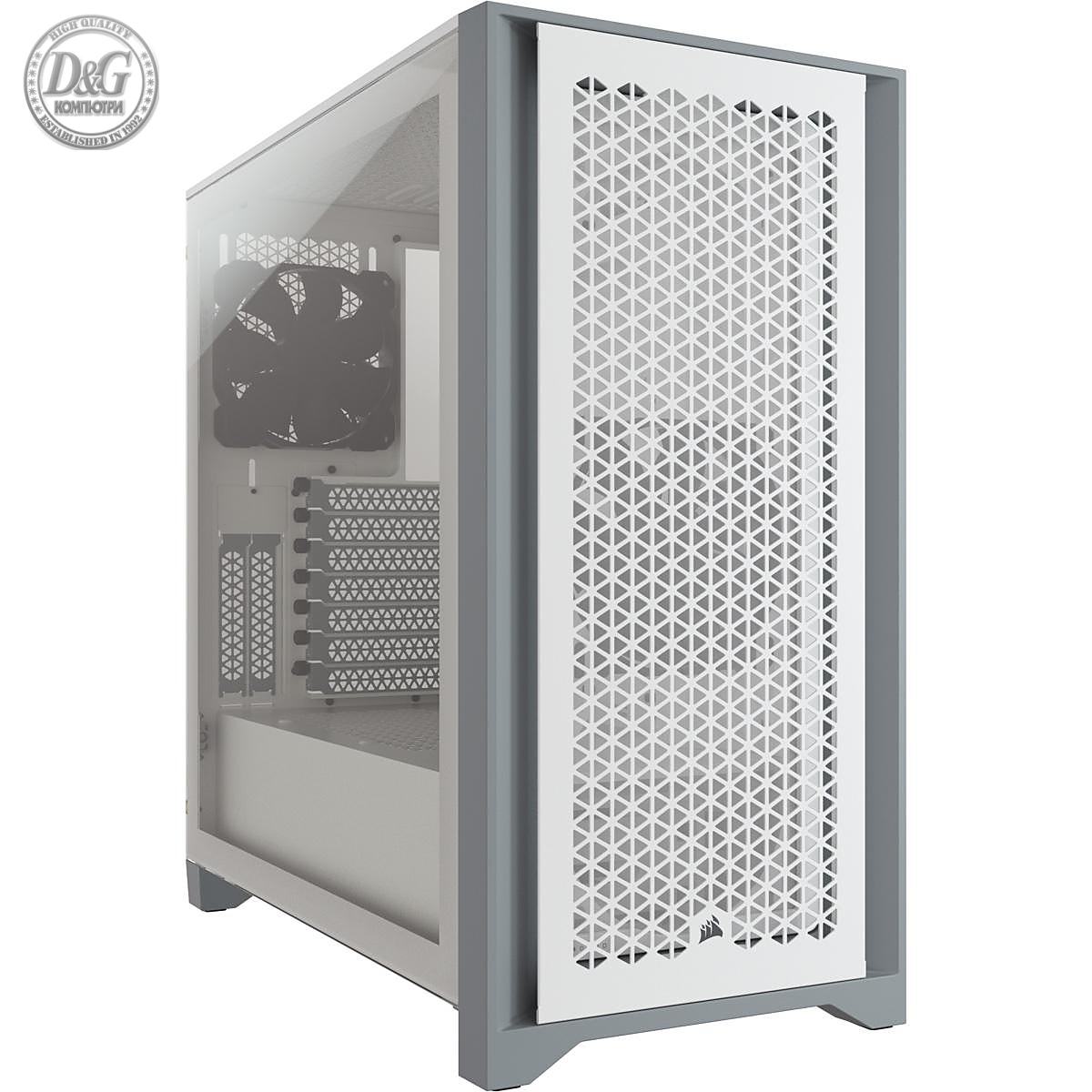 Кутия Corsair iCUE 4000X RGB Mid Tower, Tempered Glass, Бяло