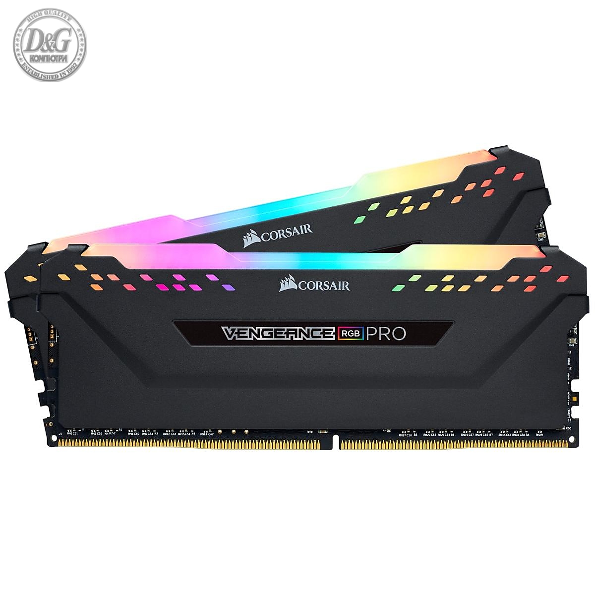 Памет Corsair Vengeance PRO RGB Black 16GB(2x8GB) DDR4 PC4-28800 3600MHz CL18 CMW16GX4M2Z3600C18 AMD Ryzen Optimized