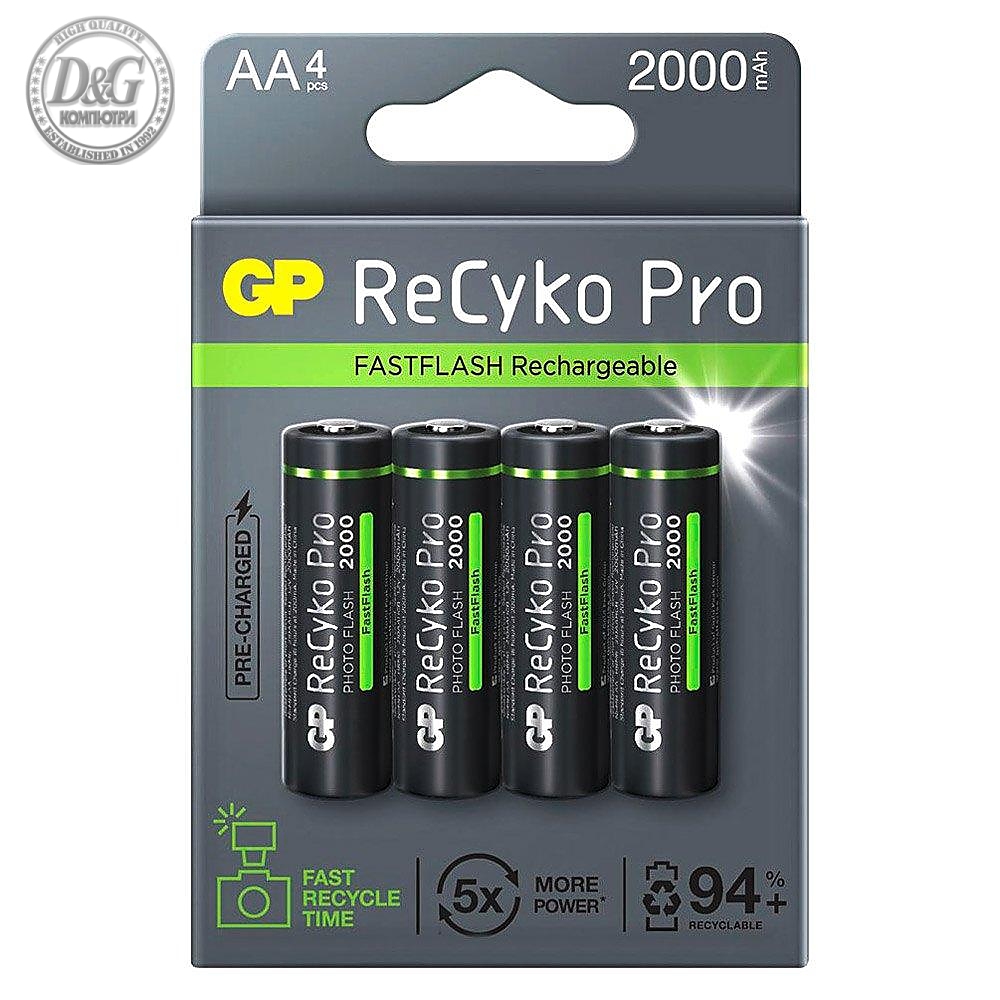 Акумулаторна Батерия GP R6 AA 2100mAh RECYKO + PRO Fast Flash GP-BR-210AAHCF-APCEB4 NiMH /до 1500 цикъла/  4 бр. в опаковка GP