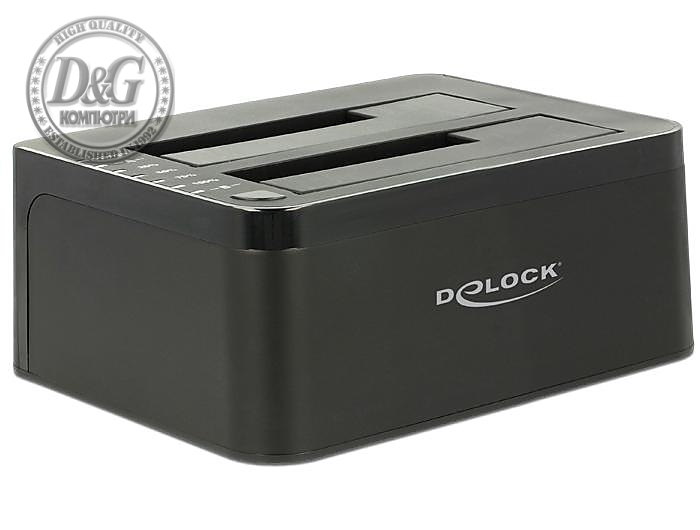 Външна докинг станция Delock 62661, за 2.5&quot;/3.5&quot; HDD/SSD, USB 3.0, Функция за клониране, Черен