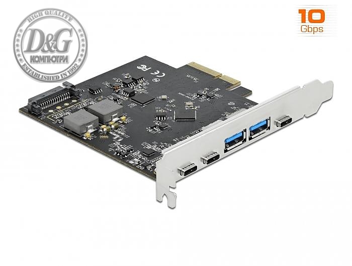 Контролер Delock PCI Express Card x4 -&gt; 3 x USB-C + 2x USB-A 10Gbps