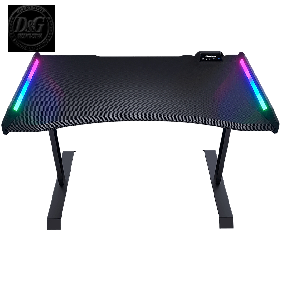 COUGAR Mars 120 Gaming Desk, USB 3.0 x 1/ USB 2.0 x 1/ 3.5mm Audio jack x 2/RGB button, 1250x810x740(mm), Ergonomic & Scratch Resistant Gaming Space, Carbon Fiber Texture, Multifunctional Design, Dual-sided ARGB, Welded Steel Frame, Maximum Stability