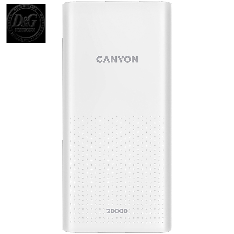 CANYON  PB-2001 Power bank 20000mAh Li-poly battery, Input 5V/2A , Output 5V/2.1A(Max) , 144*69*28.5mm, 0.440Kg, white