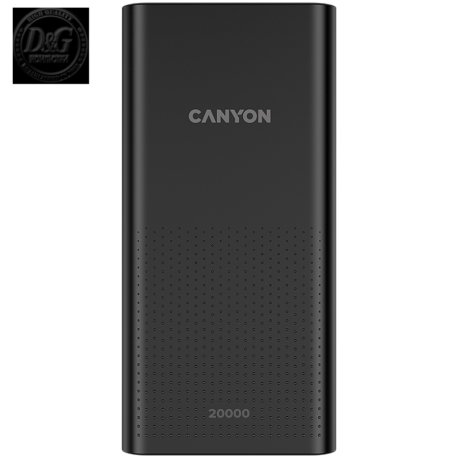 CANYON  PB-2001 Power bank 20000mAh Li-poly battery, Input 5V/2A , Output 5V/2.1A(Max), 144*69*28.5mm, 0.440Kg, Black