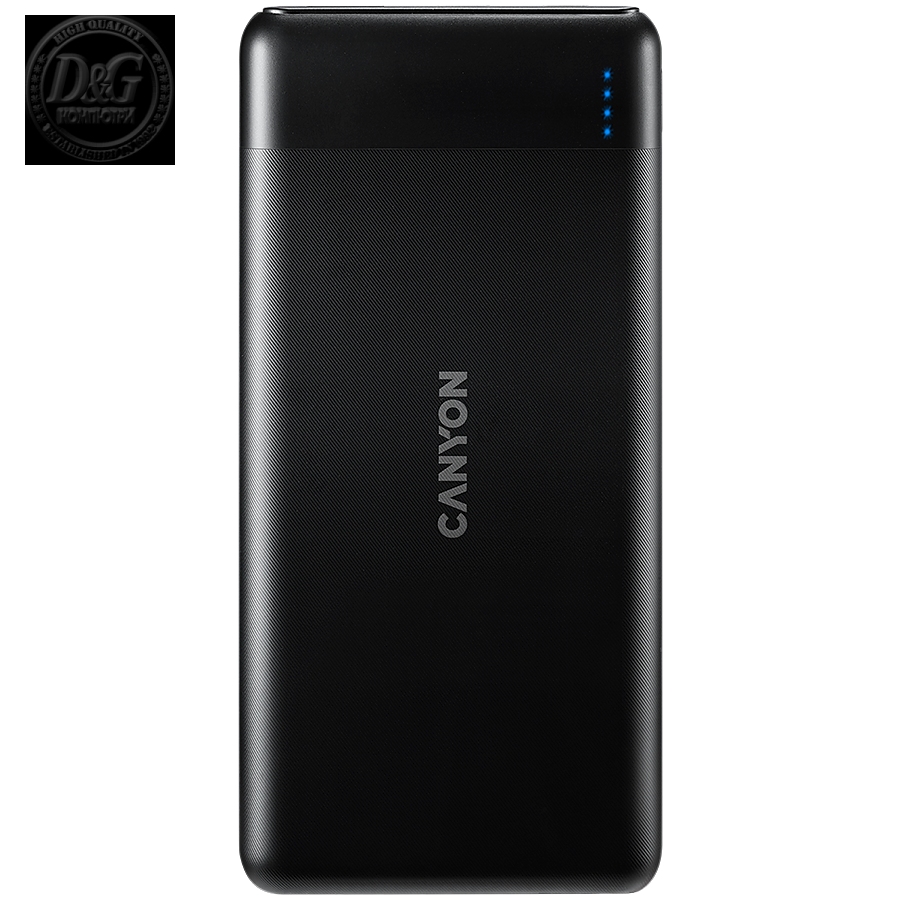 CANYON PB-107 Power bank 10000mAh Li-poly battery, Input Micro/PD 18W(Max), Output PD/QC3.0 18W(Max), quick charging cable 0.3m, 144*68*16mm, 0.25kg, Black