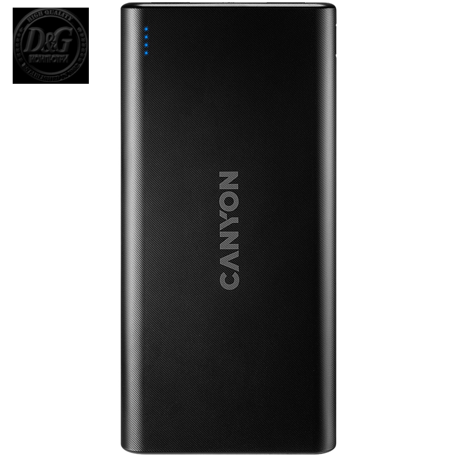 CANYON PB-106 Power bank 10000mAh Li-poly battery, Input 5V/2A, Output 5V/2.1A(Max), USB cable length 0.3m, 140*68*16mm, 0.24Kg, Black