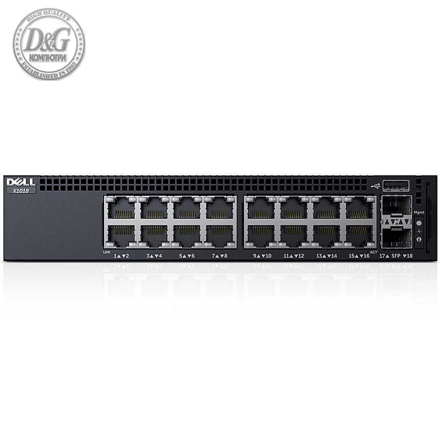 Dell Networking X1018 Smart Web Managed Switch, 16x 1GbE and 2x 1GbE SFP ports