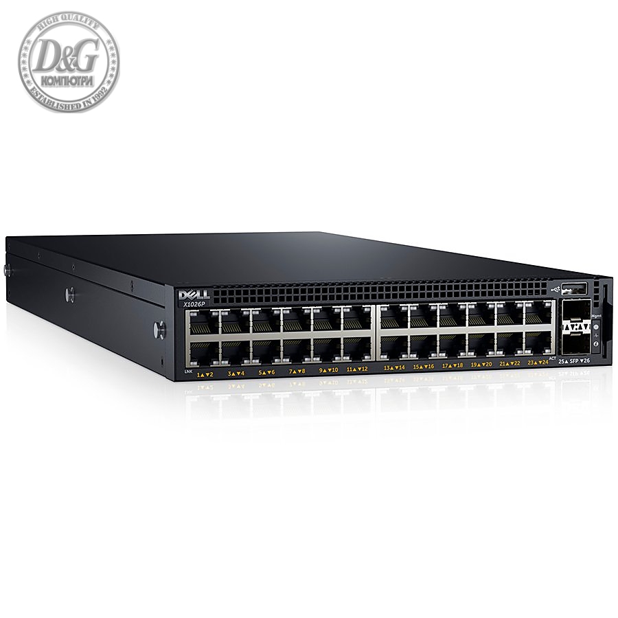 Dell Networking X1026P Smart Web Managed Switch, 24x 1GbE PoE (up to 12x PoE+) and 2x 1GbE SFP ports