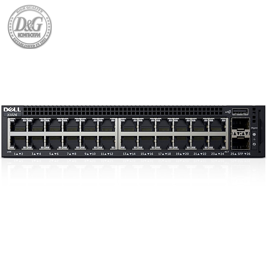 Dell Networking X1026 Smart Web Managed Switch, 24x 1GbE and 2x 1GbE SFP ports