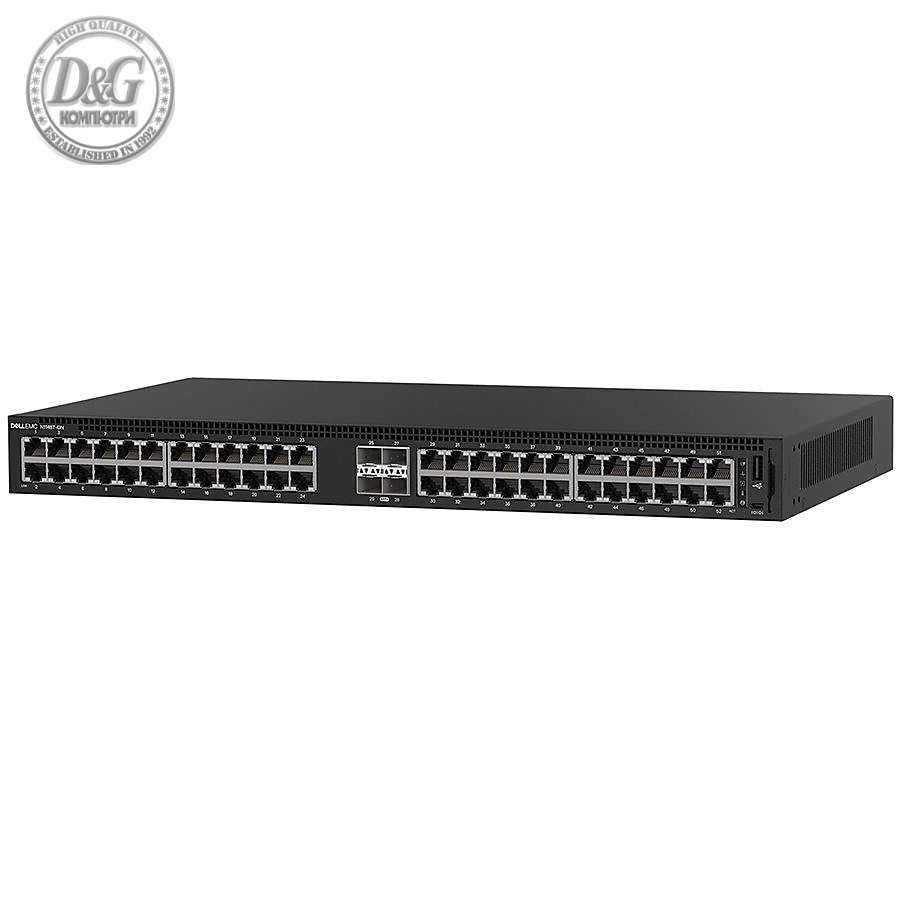 Dell EMC Switch N1148T-ON, L2, 48 ports RJ45 1GbE, 4 ports SFP+ 10GbE, Stacking,European 220V Power Cord,Limited Lifetime Hardware Warranty - Minimum Warranty