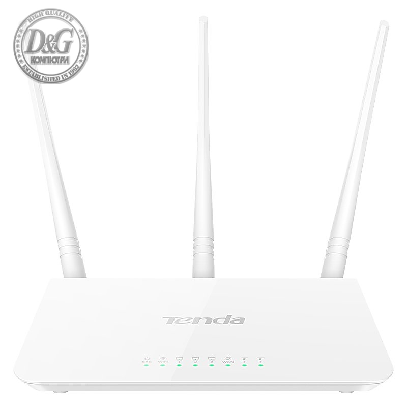 Tenda Wi-Fi Router 300Mbps, 3x5dbi fixed antennas, 1x10/100Mbps WAN Port, 3x10/100Mbps LAN ports; 2.4GHZ, DHCP, PPPoE, Static IP, PPTP, L2TP, WPS, WISP