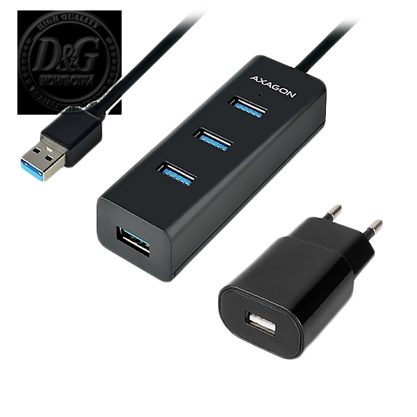 AXAGON HUE-S2BP 4x USB3.0 Charging Hub 1.2m Cable, MicroUSB Charging, Incl. AC Adapter