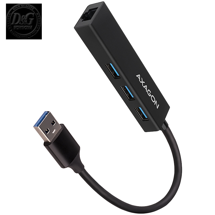 AXAGON HMA-GL3A 3x USB-A + GLAN, USB3.2 Gen 1 hub, metal, 20cm USB-A cable