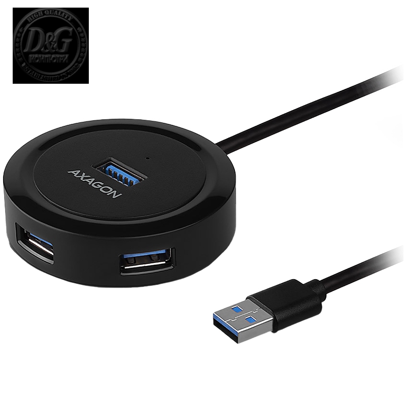 AXAGON HUE-P1A 4x USB3.2 Gen 1 ROUND hub, micro USB power IN, 30cm USB-A cable