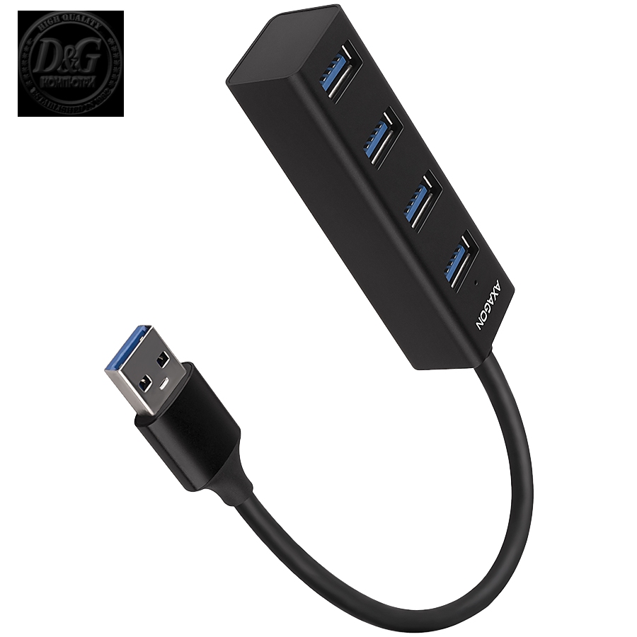 AXAGON HUE-M1A 4x USB3.2 Gen 1 MINI hub, metal, 20cm USB-A cable