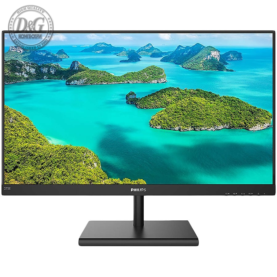 Monitor LED Philips 275E1S/00, E-line, 27'' 2560x1440@75Hz, 16:9, IPS, 4ms, 250nits, Black, 2 Years, VESA100x100/HDMI/