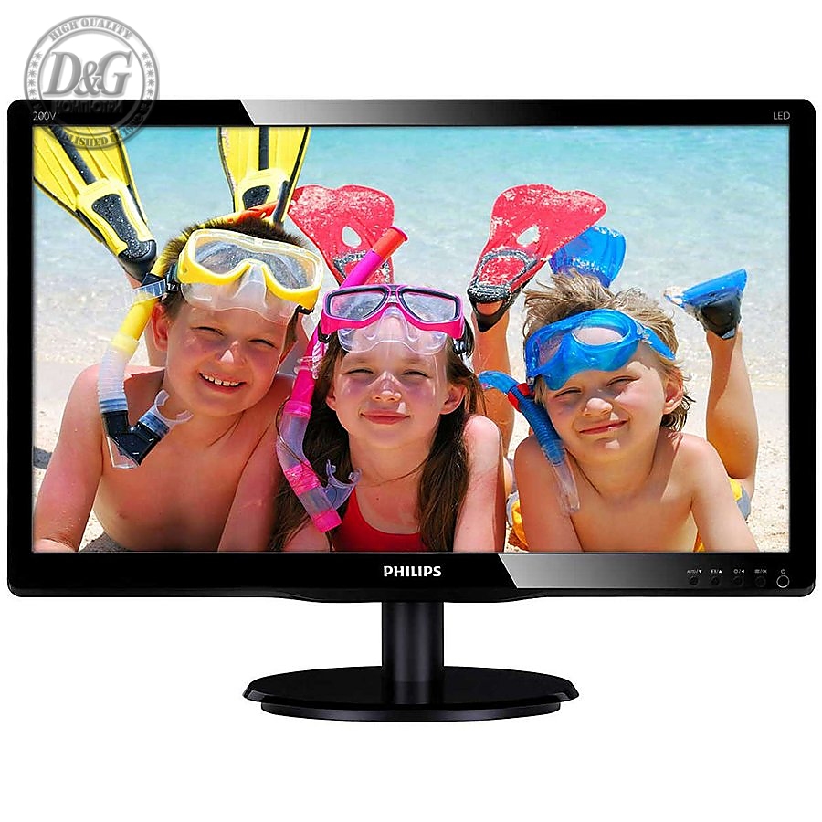 Monitor LED Philips 200V4QSBR/00, V-line, 19.53'' 1920x1080@60Hz, 16:9, MVA, 8ms, 250nits, Black, 3 Years, VESA100x100/VGA/DVI/