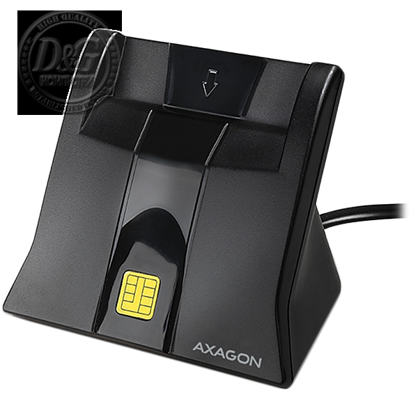 Desktop stand USB contact Smart card / ID card reader with long, fixed cable.