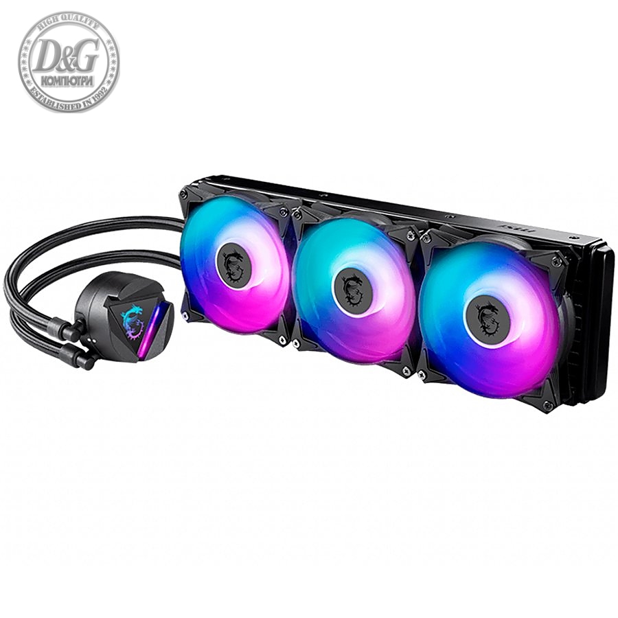 MSI MAG CORELIQUID 360R, AIO ARGB CPU Liquid Cooler, 360mm Radiator - Triple 120mm RGB PWM Fans, Intel 1150/1151/1155/1156/1200/1366/2011/2011-3/2066; AMD AM4/FM2+/FM2/FM1/AM3+/AM3/AM2+/AM2/TR4/sTRX4/SP3, 500~2000 RPM, 394x120x27mm, Aluminum Radiator