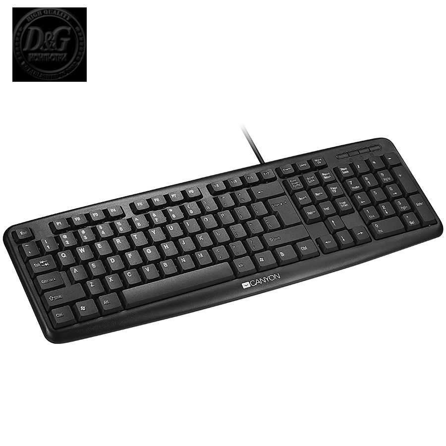 CANYON Wired Keyboard, 104 keys, USB2.0, Black, cable length 1.5m, 443*145*24mm, 0.37kg, Bulgarian