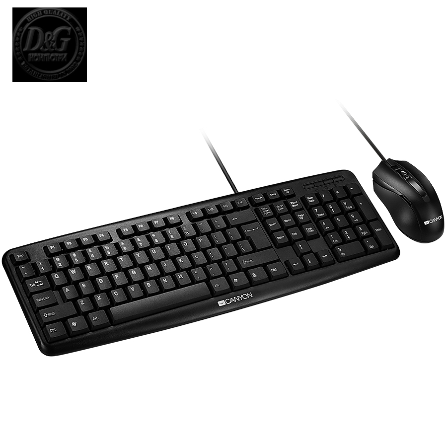 CANYON USB standard KB, water resistant BG layout bundle with optical 3D wired mice 1000DPI black