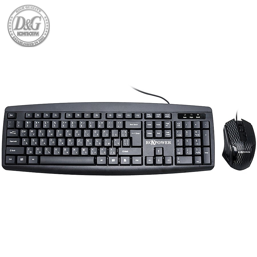 RoXpower Keyboard T13 wired combo-set, Compatibility: Windows 7/8+/10; MAC,USB 2.0,Keyboard:EN/BG (BDS),104 key Long life cycle - 10,000,000 clicks,Quiet keys, comfortable feeling,Mouse:Ergonomic left and right hand, 1 200 DPI