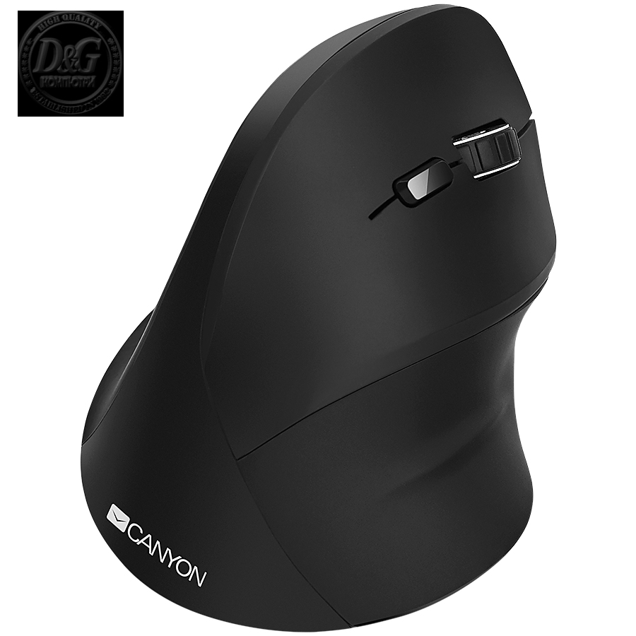 CANYON MW-16 wireless Vertical mouse, USB2.4GHz, Optical Technology, 6 number of buttons, USB 2.0, resolution: 800/1200/1600 DPI, black, size: 86*115*71mm,90g