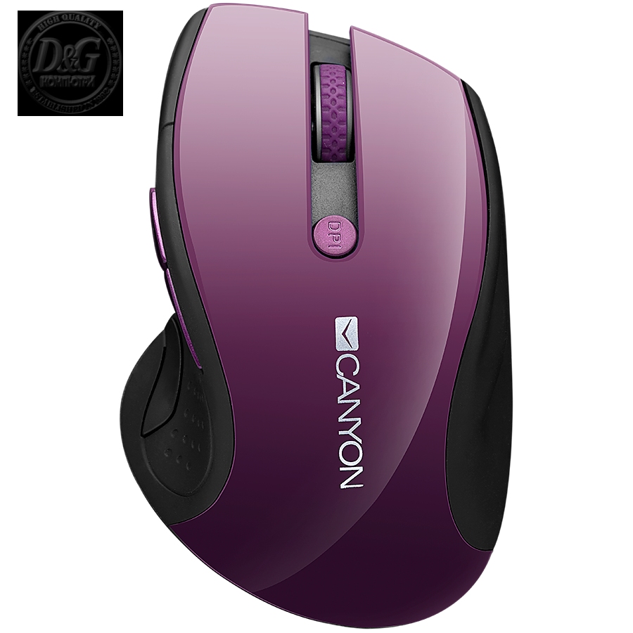 CANYON 2.4Ghz wireless mouse, optical tracking - blue LED, 6 buttons, DPI 1000/1200/1600, Purple pearl glossy