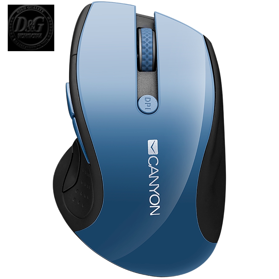 CANYON 2.4Ghz wireless mouse, optical tracking - blue LED, 6 buttons, DPI 1000/1200/1600, Blue Gray pearl glossy