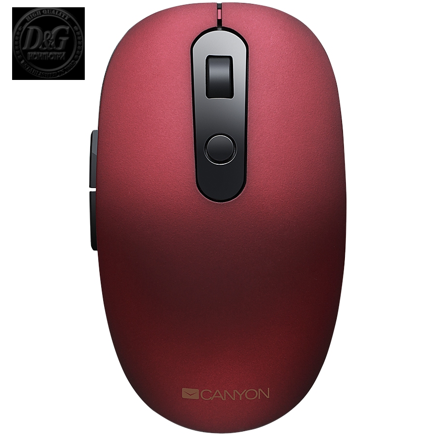 CANYON MW-9 2 in 1 Wireless optical mouse with 6 buttons, DPI 800/1000/1200/1500, 2 mode(BT/ 2.4GHz), Battery AA*1pcs, Red, silent switch for right/left keys, 65.4*112.25*32.3mm, 0.092kg