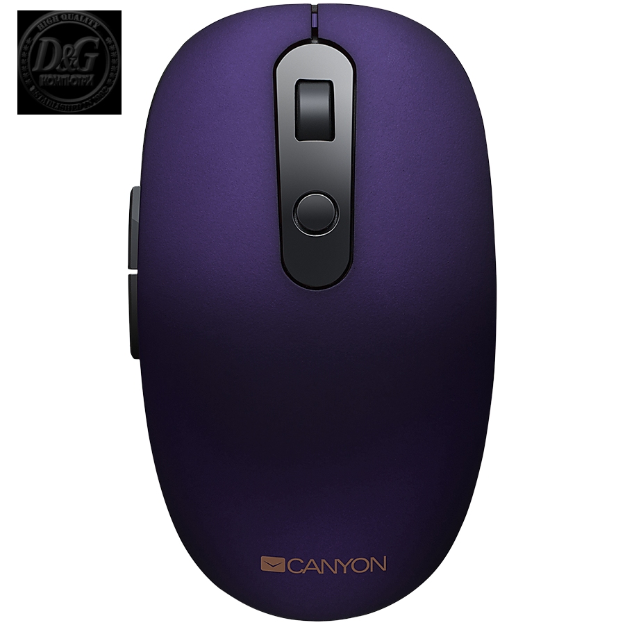 CANYON MW-9 2 in 1 Wireless optical mouse with 6 buttons, DPI 800/1000/1200/1500, 2 mode(BT/ 2.4GHz), Battery AA*1pcs, Violet, silent switch for right/left keys, 65.4*112.25*32.3mm, 0.092kg