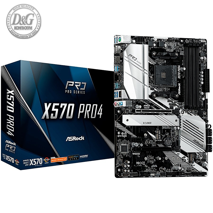 ASROCK Main Board Desktop X570 PRO4 (SAM4,4xDDR4,2xPCI 3.0x16, 2xPCI Ex1,SATA III,2xHyper M.2,USB3.2,GLAN, HDMI,DP) ATX Retail