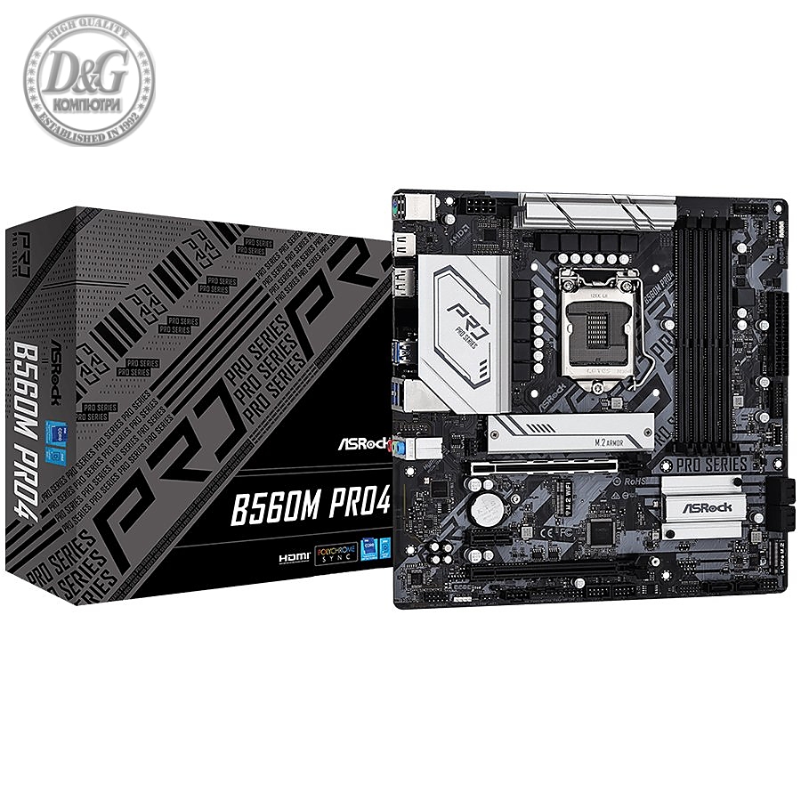 ASROCK Main Board Desktop B560M PRO4 (S1200, B560, 4xDDR4, 1xPCIe 4.0x16, 1xPCIe 3.0x16, 1xPCIe 3.0x1, 6xSATA, 1xM.2 PCIe Gen4x4, 1xM.2, 7xUSB3.2 Gen1, 6xUSB2.0, DP, HDMI, GLAN, POLYCHROME RGB, mATX, Retail)