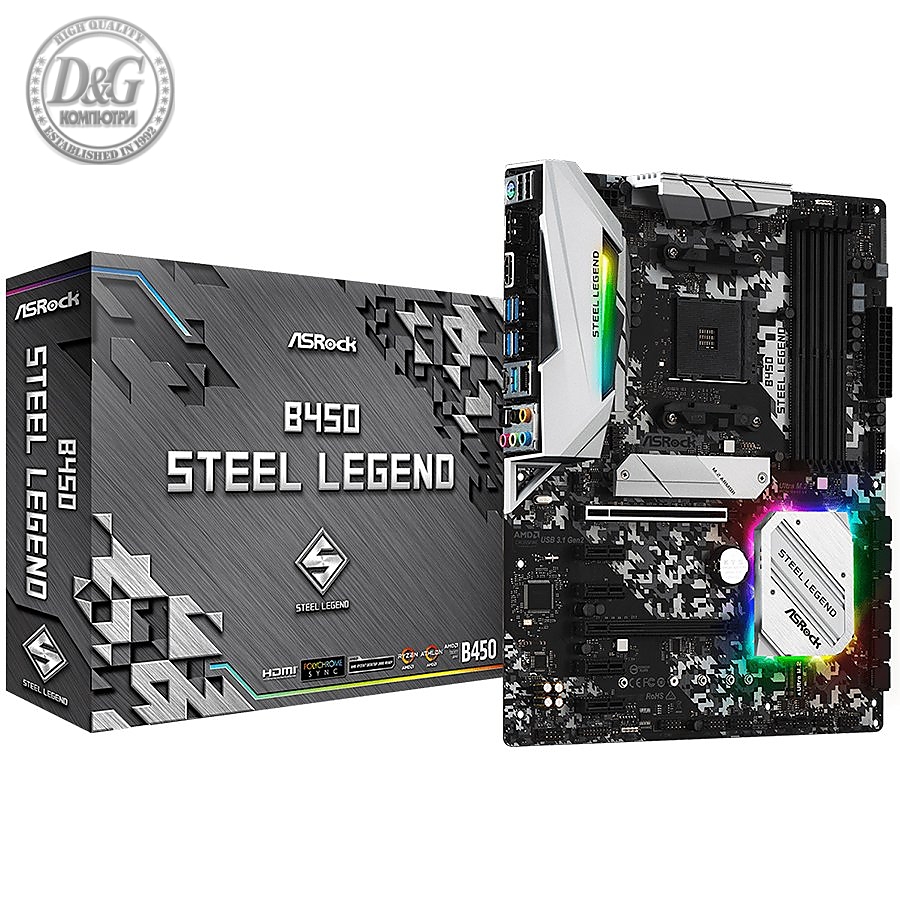 ASROCK Main Board Desktop B450 STEEL LEGEND (4xDDR4, HDMI/DP ,2xPCIe x16,4xPCIe x1, 2xM.2, 6 SATA3, USB 3.1,Type-C 1xCOM Port Header, 1 x PS/2) ATX retail