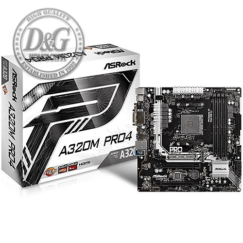 ASROCK Main Board Desktop AM4 A320 (SAM4,4xDDR4,2xPCI 3.0x16,2xPCI E 2.0x16, 1xPCI Ex1, SATA III,M2,USB3.0,VGA,DVD,HDMI,GLAN) mATX Retail